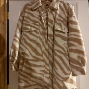 Women's Beige & Cream Zebra Print Shacket Coat